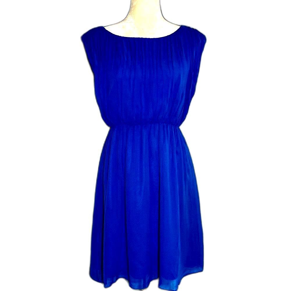 Alice + Olivia Josie Pleated Silk Blouson Mini Dress Cobalt Blue Size S